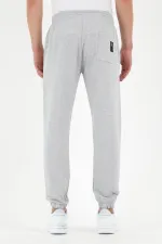 Gri Erkek Eşofman Altı Etiketli Arka ve Yan Cepli Regular Fit Lastik Paça