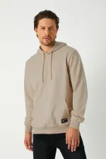 Metalic Bej Erkek Kapüşonlu Kanguru Cepli Sweatshirt