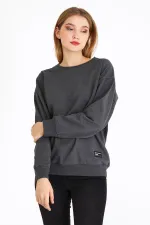 Kadın Antrasit Renk Basic Bisiklet Yaka Sweatshirt