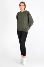 Kadın Haki Renk Basic Bisiklet Yaka Sweatshirt
