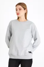 Kadın Gri Renk Basic Bisiklet Yaka Sweatshirt