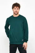 Erkek Koyu Yeşil Basic Bisiklet Yaka Sweatshirt