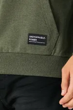Haki Erkek Kapüşonlu Kanguru Cepli Sweatshirt