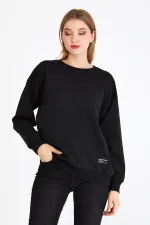 Kadın Siyah Renk Basic Bisiklet Yaka Sweatshirt