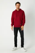 Bordo Erkek Kapüşonlu Kanguru Cepli Sweatshirt