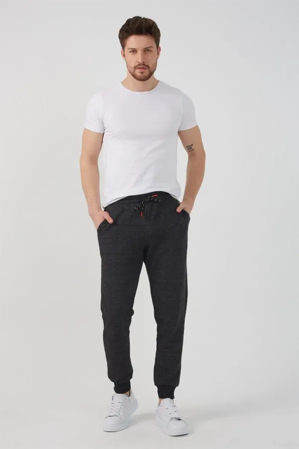 Erkek Siyah Içi Polarlı Slim Fit Paça Lastikli Jogger Eşofman Altı  MTLCO-42