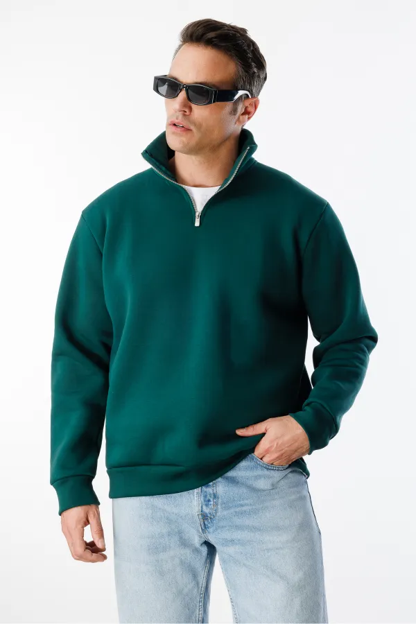Unisex Sweatshirt Comfortable Cut Cotton Fleece Inside Half Zipper Stand Collar Sweatshirt Unisex Sweatshirt Comfortable Cut Cotton Fleece Inside Half Zipper Stand Collar Sweatshirt