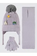 Ensemble écharpe, bonnet et gants pour fille de 2 à 5 ans, couleur lilas clair - Paquet