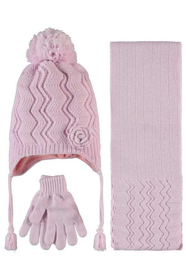 Girl Scarf, Beanie and Glove Sets for 6-9 Years Old, Light Pink - Package