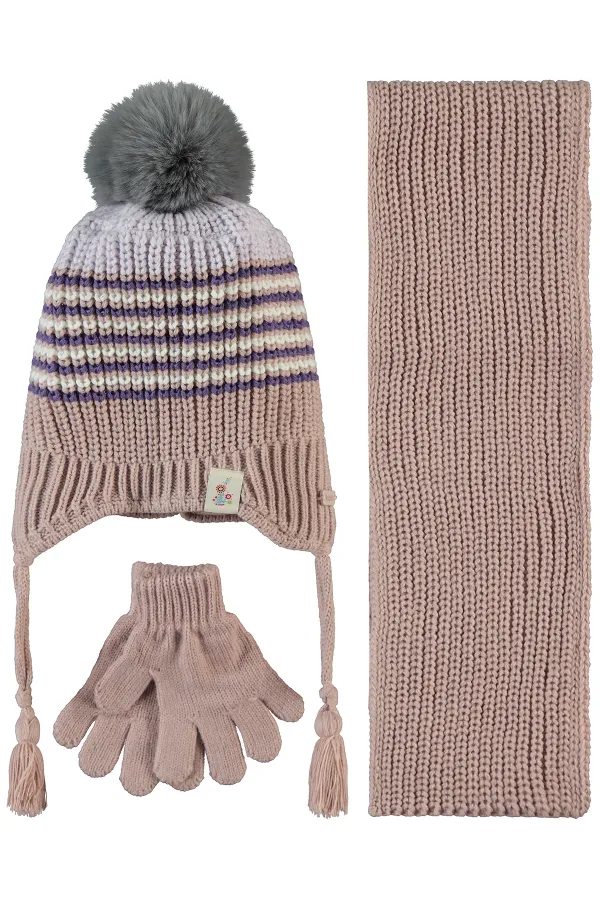 Girls Scarf, Beanie and Glove Sets for 2-5 Years Old Powder - Package