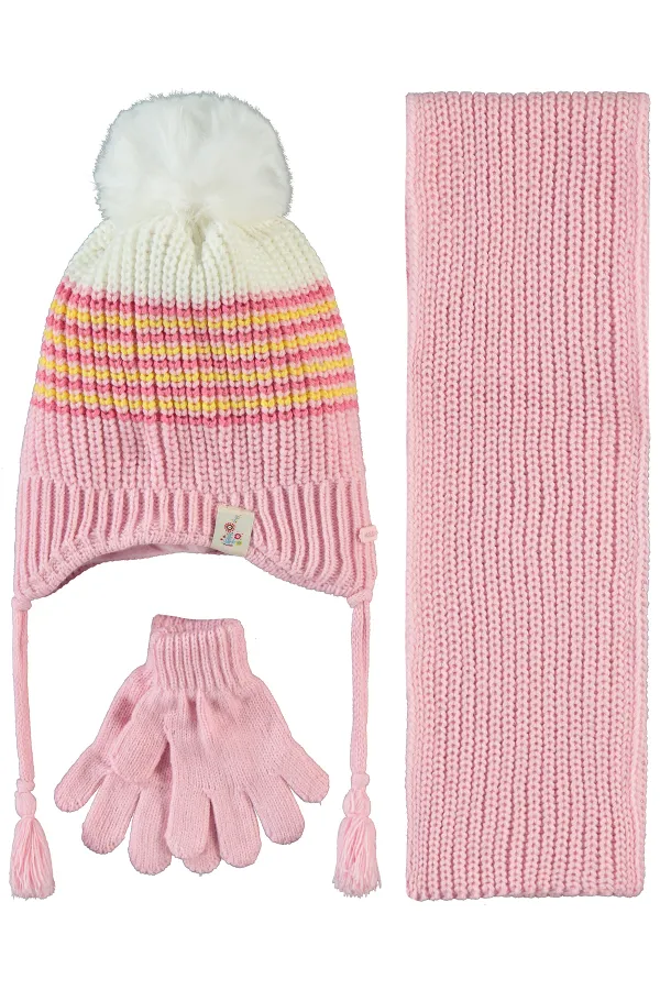 Kız Çocuk Atkı Bere Eldiven Setleri 2-5 Yaş Pembe - Paket