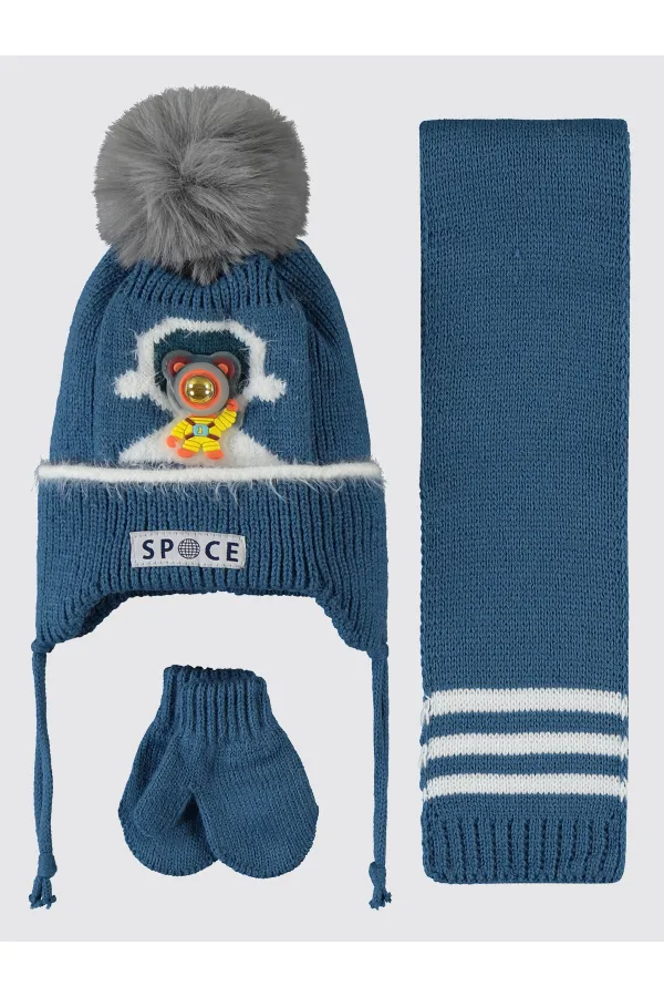 Bebek Atkı Bere Eldiven Setleri 0-24 Ay Mavi - Paket