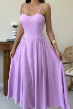 Wholesale Lilac Chest Cup Long Gathered Dress