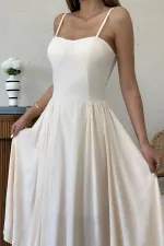 Wholesale Beige Chest Cup Long Gathered Dress