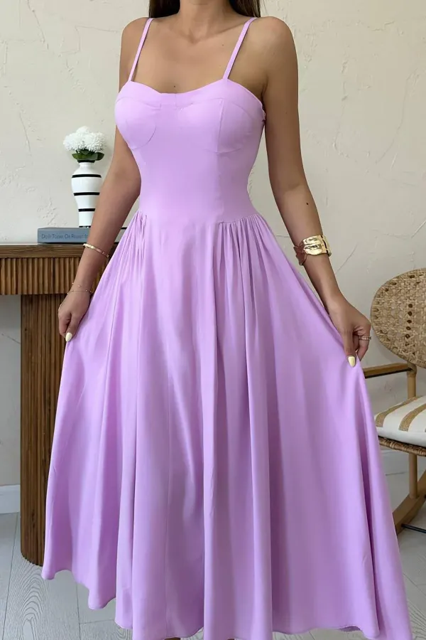 Wholesale Lilac Chest Cup Long Gathered Dress