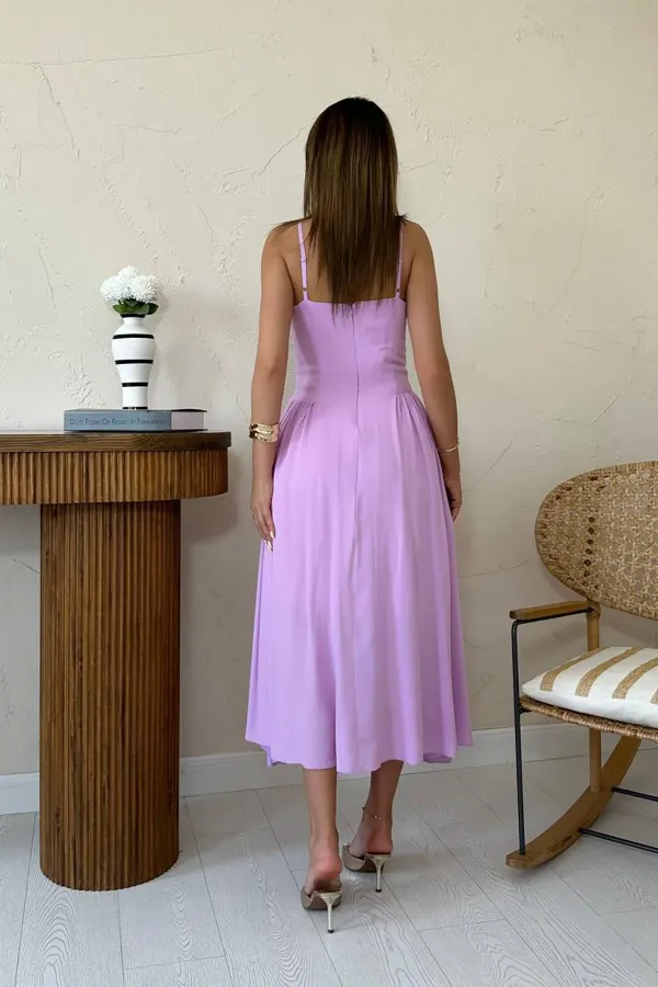 Wholesale Lilac Chest Cup Long Gathered Dress