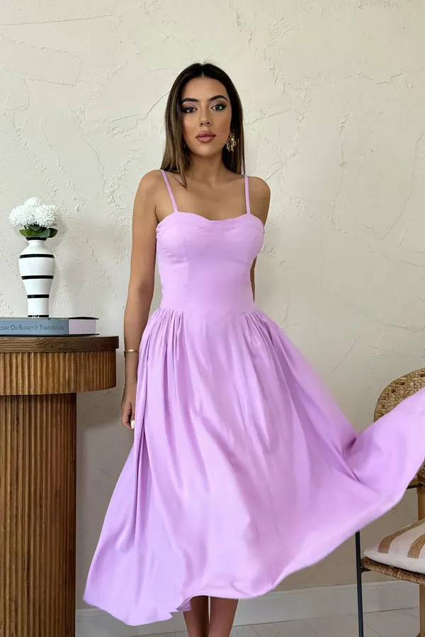 Wholesale Lilac Chest Cup Long Gathered Dress