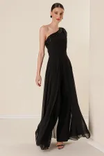 Combinaison asymétrique en crêpe de mousseline à col à paillettes pour femme