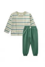 Ensemble t-shirt à manches longues rayé 2-12 ans Vert menthe rayé