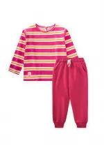 Ensemble T-shirt à manches longues rayé 2-12 ans Fuchsia Orange Rayé