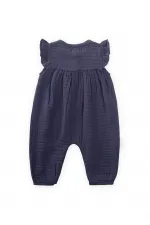 Salopette en mousseline brodée bio 0-3 ans, bleu marine