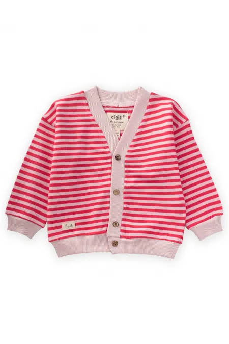 Striped Knitted Cardigan 0-4 Years Old Powder Coral Striped Knitted Cardigan 0-4 Years Old Powder Coral