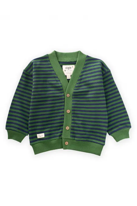 Striped Knitted Cardigan for 0-4 Years Old Khaki Navy Blue Striped Knitted Cardigan for 0-4 Years Old Khaki Navy Blue