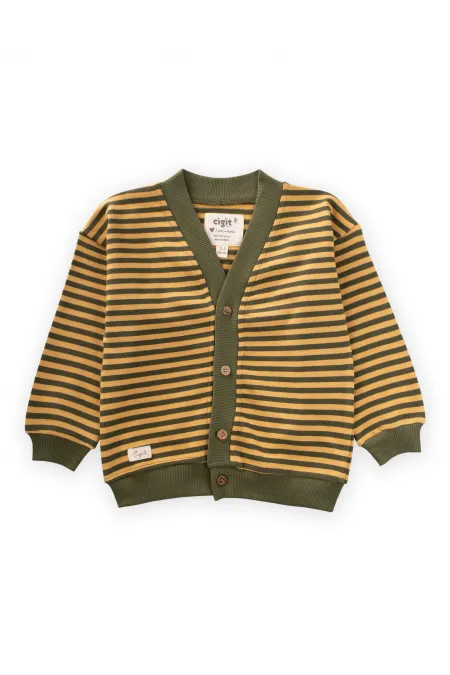 Striped Knitted Cardigan for 0-4 Years Mustard Khaki Striped Knitted Cardigan for 0-4 Years Mustard Khaki