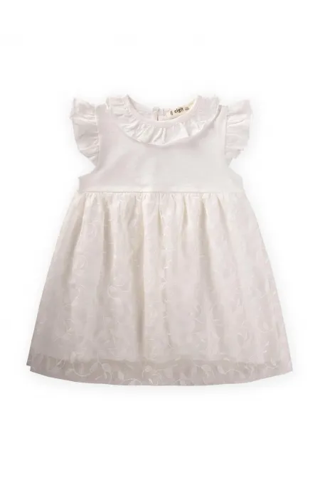 Yaprak Desen Tül Garnili Bebe Elbise 0-4 Yaş Kırık Beyaz Yaprak Desen Tül Garnili Bebe Elbise 0-4 Yaş Kırık Beyaz