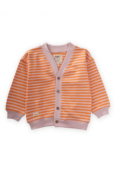 Striped Knitted Cardigan 0-4 Years Old Powder Peach Striped Knitted Cardigan 0-4 Years Old Powder Peach