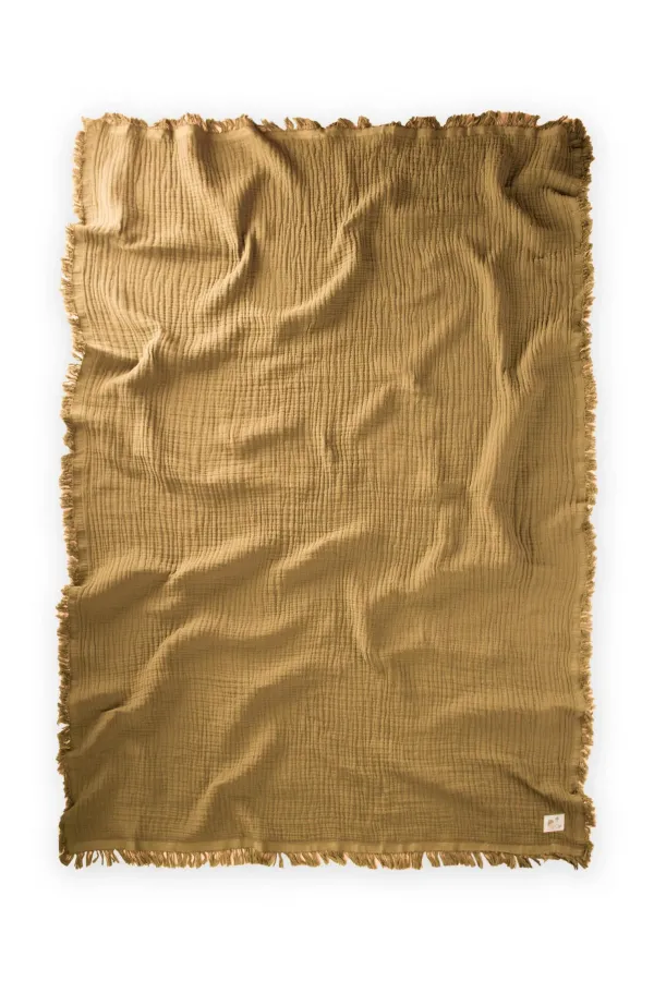 Dört Kat K. Püsküllü Battaniye 80X120 Cm Hardal Sarı