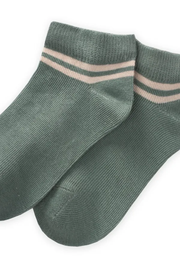 Chaussettes courtes à rayures brutes pour enfants de 5 à 12 ans, vert amande