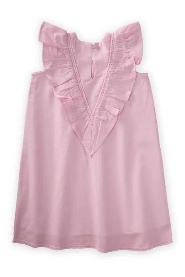 Pink Dress with Lace Hem and Back for 2-7 Years Old