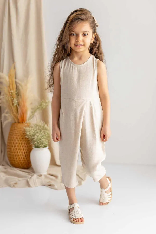 Sarh Pileli Keten Tulum 2-6 Yaş Naturel