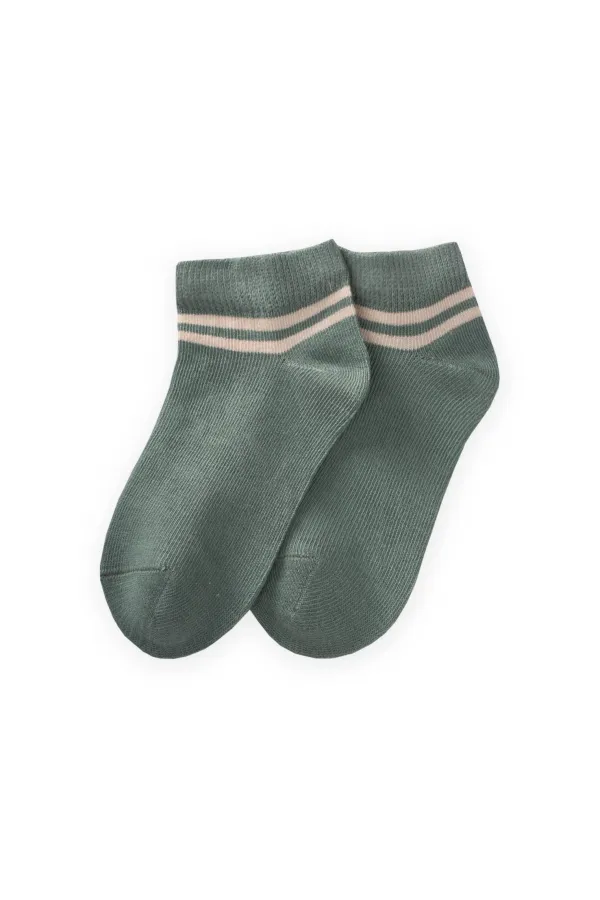 Chaussettes courtes à rayures brutes pour enfants de 5 à 12 ans, vert amande