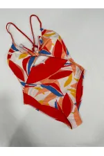 Women's Multicolored Tropical Patterned Lined Swimsuit HZL25S-AR1824
