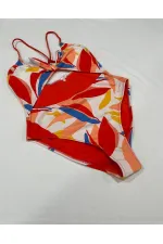 Women's Multicolored Tropical Patterned Lined Swimsuit HZL25S-AR1824