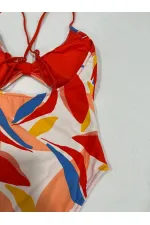 Women's Multicolored Tropical Patterned Lined Swimsuit HZL25S-AR1824
