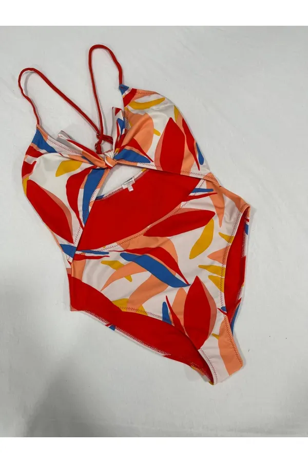 Women's Multicolored Tropical Patterned Lined Swimsuit HZL25S-AR1824