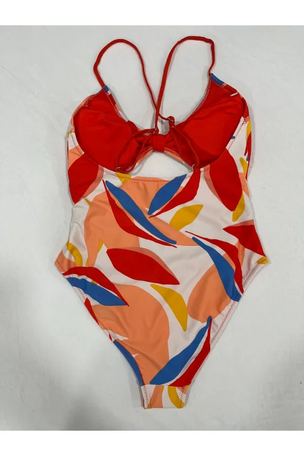 Women's Multicolored Tropical Patterned Lined Swimsuit HZL25S-AR1824