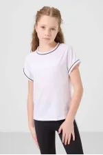 Tommylife Toptan O Yaka Yan Şerit Detaylı Standart Fit Performans Kız Çocuk Tayt Takım 75191 Beyaz Siyah