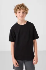 Tommylife Toptan Pamuklu Oversize Fit Dokuma Hafif Esnek Chino Erkek Çocuk Şort Takım 11277 Siyah-Gri