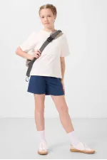 Tommylife Toptan Pamuklu Yumuşak Dokulu Standart Fit Basic Kız Çocuk Şort Takım 75184 Ekru Parlament