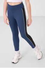 Tommylife Toptan O Yaka Yan Şerit Detaylı Standart Fit Performans Kız Çocuk Tayt Takım 75191 Siyah Parlament
