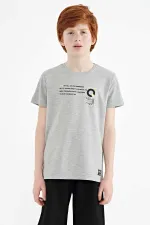 Tommylife Toptan O Yaka Standart Kalıp Baskılı Erkek Çocuk T-Shirt 11145 Gri Melanj
