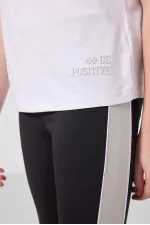 Tommylife Toptan O Yaka Yan Şerit Detaylı Standart Fit Performans Kız Çocuk Tayt Takım 75191 Beyaz Siyah