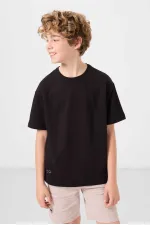 Tommylife Toptan Pamuklu Oversize Fit Dokuma Hafif Esnek Chino Erkek Çocuk Şort Takım 11277 Siyah-Taş