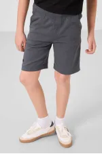 Tommylife Toptan Pamuklu Oversize Fit Dokuma Hafif Esnek Chino Erkek Çocuk Şort Takım 11277 Siyah-Gri