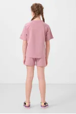 Tommylife Toptan Pamuklu Yumuşak Dokulu Standart Fit Basic Kız Çocuk Şort Takım 75184 Gül Kurusu
