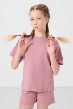 Tommylife Toptan Pamuklu Yumuşak Dokulu Standart Fit Basic Kız Çocuk Şort Takım 75184 Gül Kurusu